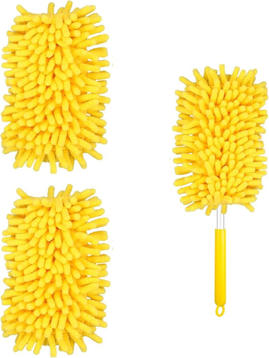 2pcs Duster Refills for Swiffer, Microfiber Dusters Heavy Duty Refills 360 Ceiling Fan Duster Replacements Reusable Hand Dusters for Cleaning (Yellow)