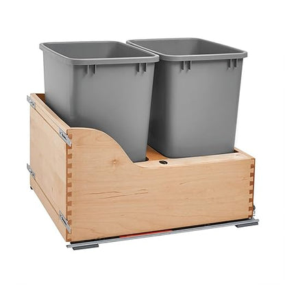 Rev-A-Shelf 35 Qt Bottom Mount Double Pullout Under Cabinet Kitchen Trash Cans w/Soft-Close for Base Cabinets, 150 Pound Rated Full-Extension Slides, Min Opening Width of 18", Silver, 4WCSC-2135DM-2