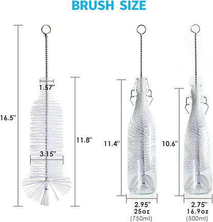 Bottle Brush - Ideal for Cleaning Narrow Neck Swing Top Glass, Brewing, Wine, Beer, Soda, Spray, Kombucha Bottles (White+2PCS)
