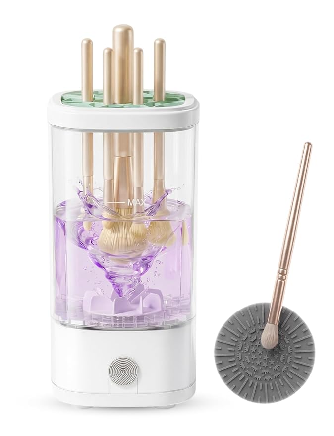 Electric Makeup Brush Cleaner Machine,3 in 1 Makeup Brush Cleanser & Washer,Cleaning Tool,Cosmetic Brushes Cleaners Cleaning For All Size Beauty Makeup Brush Set,Eyeshadow, Blush Brush. (White)