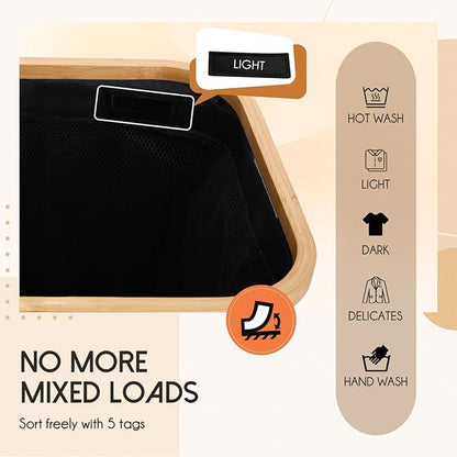 160L Laundry Sorter Hamper with Lid, 3 Section Extra Large Dirty Clothes Basket with Handles, 3 Removable Liner Bags & Labels, Black