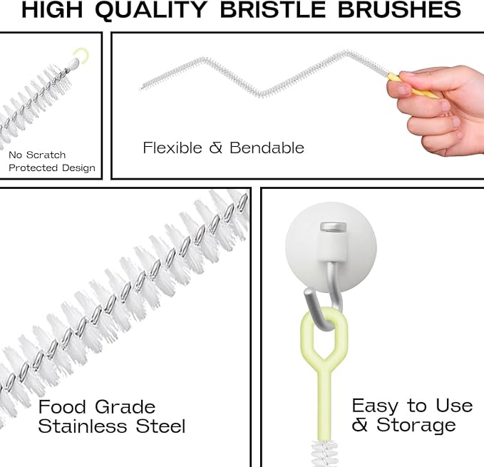 Straw Clean Brush Extra Long Straw Tube Brushes for Cleaning, Reusable Drinking Straw Cleaner Brush Set, Glass Pipe Cleaning Brush (12 inch)