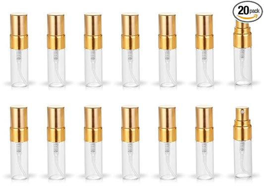20pcs Empty 3ml Clear Fine Mist Atomizer Glass Bottle Spray Refillable Perfume Empty Bottle Glass for Travel Party Portable Makeup Tool + Free 1ml Pipette