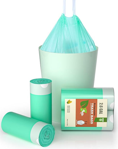AYOTEE Small Trash Bag, 2 Gallon Trash Bag Drawstring Compostable Trash Bags, 50 Count Small Garbage Bags Bathroom Trashbags Compost Bags Waste Basket Liners for Bathroom, Office, Pet (Green)