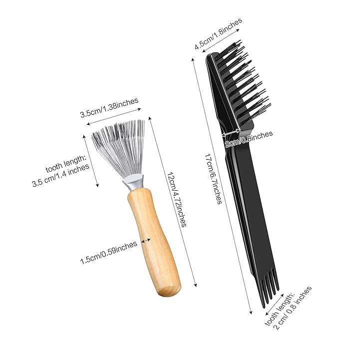Boao 2 Pieces Hair Brush Cleaning Tool Comb Cleaner Brush Mini Comb Cleaning Hair Remover Tool for Removing Dust Home and Salon Use(Black, Wood Color,Polished Wooden Handle Rake)