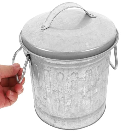Zerodeko Desktop Stationery Bucket Small Trash Bin with Lid 7.28X5.70X5.70In Mini Wastebasket for Office and Home Desk Organizer Plant Holder Convenient Metal Rubbish can