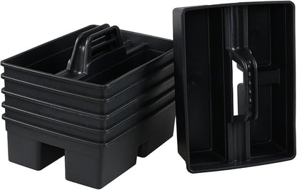 Set of 6 Plastic 3 Compartments Cleaning Supplies Caddy with Handle, Commercial Cleaning Caddy Organizer, Gray