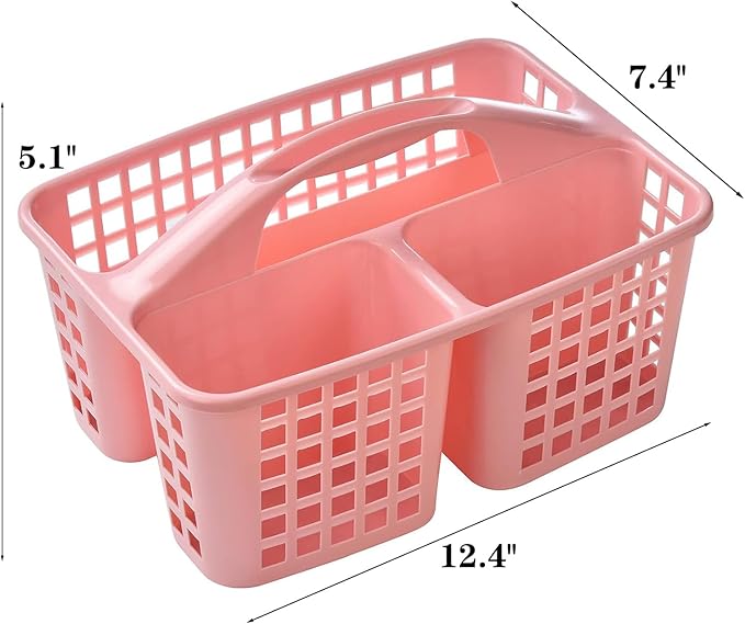 Portable Shower Caddy Basket,Convenient Cleaning Supplies Organizer with Compartments and Handle,Ideal for Bathroom, Bedroom, Kitchen, College Dorm,Garden,etc.12.4" x 7.4" x 5.1"pink