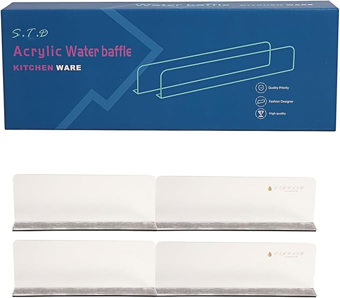 Multi-purpose Sink Splash Guard, Transparent Acrylic (Frosted) - Light Luxury advanced Table Island Partition Removable Magnetic Water Barrier (8.86 & 10.2) (4pcs)