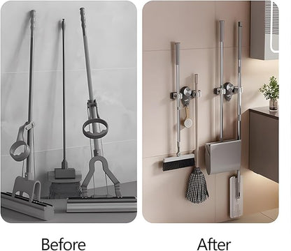 Atlodas Broom Holder Mop Hanger, No punching required Broom Hanger Organizer for Bathroom, Kitchen, Office，Utility Room，Laundry Room,Home Garden, Garage Storage and Organization Rack (white)