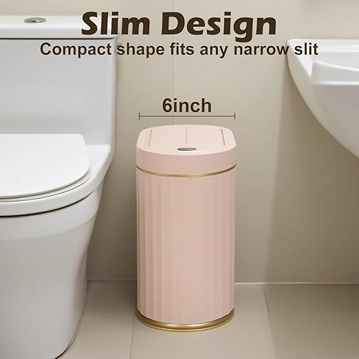SYNCVIBE Bathroom Trash Can with Lid Butterfly 2 Gallon Sensor Trash can, Dorm Decor Waterproof Garbage Can, Automatic Slim Trash Bin, Under-Counter Wastebasket for Kitchen, Bedroom, Living Room, Pink