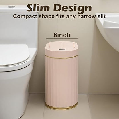 SYNCVIBE Bathroom Trash Can with Lid Butterfly 2 Gallon Sensor Trash can, Dorm Decor Waterproof Garbage Can, Automatic Slim Trash Bin, Under-Counter Wastebasket for Kitchen, Bedroom, Living Room, Pink