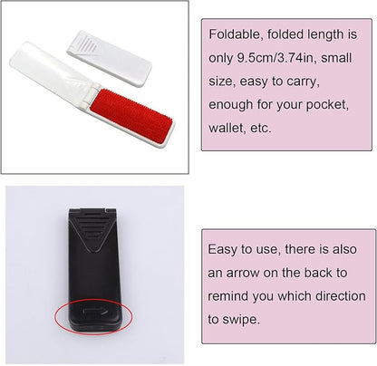 4 Pack Folding Lint Brush Foldable Reusable Portable Mini Lint Remover Brushes for Pet Hair Remover Clothing Dust Removal Garment Fabric Fluff Cleaning Tool Travel Car Work Backpack Purse