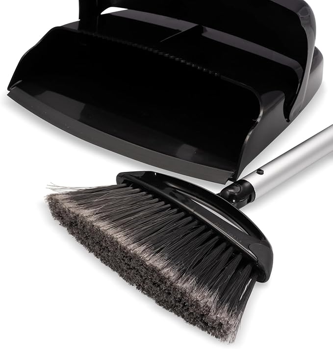 Carlisle FoodService Products Broom with Dustpan Combo Set – DuraPan, Adjustable Broom and Dustpan Set, Lightweight Metal and Plastic Design, 36", 4 Pack, Black