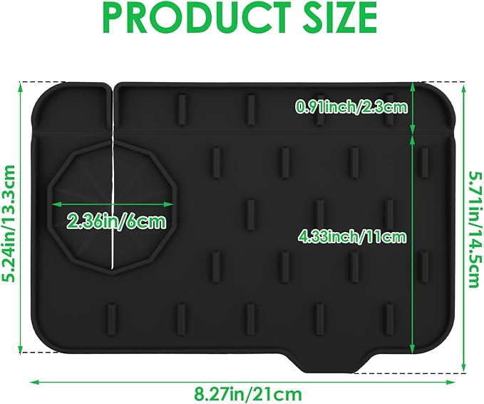 Dimeho Sink Faucet Splash Guard Mat Silicone Soap Dish Pad Faucet Handle Drip Catch Sponge Holder Sink Protector Trays for Bathroom Kitchen Countertop Gadgets Accessories 8.3 x 5.7 Inch(Black)