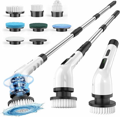 Electric Spin Scrubber, Cordless Cleaning Brush Scrubber for Home, 8 Replaceable Brush Heads, 3 Adjustable Size, 2 Speeds for Bathroom Shower Bathtub Glass Car, Gift for Holidays Birthday