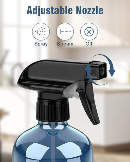 Bontip Glass Spray Bottle, Indigo Blue Glass Spray Bottle Set & Accessories Refillable for Plants Window Cleaners Aromatherapy Facial Hydration Watering Flowers Hair Care (2 Pack/16 oz)(Indigo)