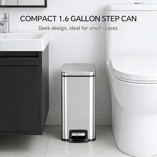 13 Gallon Trash Can (50L) and 1.6 Gallon (6L) Kitchen Trash Can Combo Set, Stainless Steel Garbage Can with Lid and Step-on Pedal, Soft Close Waste Bin with Inner Bucket for Home & Office