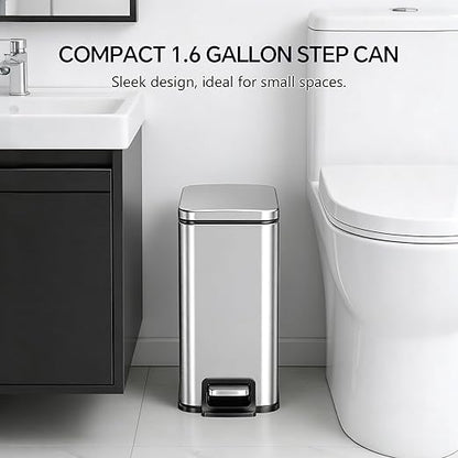13 Gallon Trash Can (50L) and 1.6 Gallon (6L) Kitchen Trash Can Combo Set, Stainless Steel Garbage Can with Lid and Step-on Pedal, Soft Close Waste Bin with Inner Bucket for Home & Office