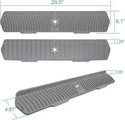 Sink Drain Mat Behind Faucet,Faucet Guard Draining Mat, 90° Foldable Tap Draining Mat for Kitchen Sink with 2 Water Ports, Faucet Drain Mats for Kitchen, Bathroom, etc (Gray, 29.5"*6.1")