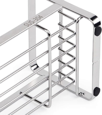 HULISEN Kitchen Sink Sponge Holder, 304 Stainless Steel Kitchen Soap Dispenser Caddy Organizer, Countertop Soap Dish Rack Drainer with Removable Drain Tray, not Including Dispenser and Brush