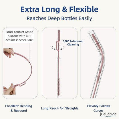 2-in-1 Dual-Head Straw Brush, Premium Silicone Cleaning Brush for Straws & Lid Gaps, Long Flexible for Tumblers & Bottles, Non-Slip Handle, No-Scratch, 2 Pack (6mm & 9mm), Durable & Reusable (Cream)
