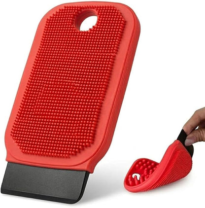 3-in-1 Silicone Dish Sponge-Food-Grade BPA-Free Cleaning Brush with Dual-Sided Comb&Scraper,Hanging Hole for Easy Storage,Fast-Dry Reusable Kitchen Gadget for Dishes/Fruits/Vegetables (Red 1PCS)