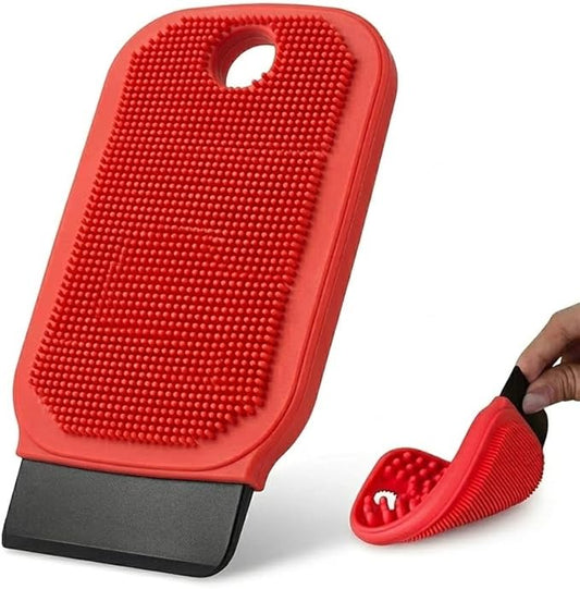 3-in-1 Silicone Dish Sponge-Food-Grade BPA-Free Cleaning Brush with Dual-Sided Comb&Scraper,Hanging Hole for Easy Storage,Fast-Dry Reusable Kitchen Gadget for Dishes/Fruits/Vegetables (Red 1PCS)