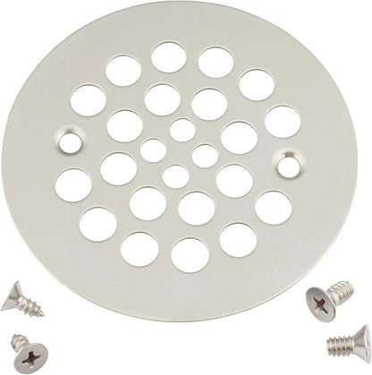 Artiwell 4-1/4“ Shower Strainer Drain Trim Set, Screw-in Shower Strainer Drain Cover, Plastic-Oddities Style Replacement Strainer Grid,Machine & Self-Tapping Screws Included (Brushed Nickel)