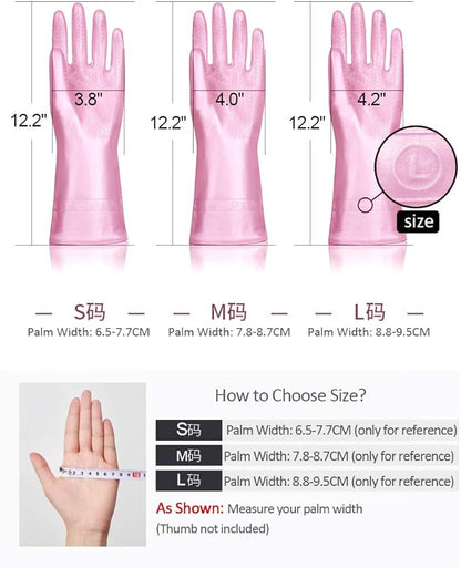 Alimat PluS 3 Pack Reusable Cleaning Gloves Latex Free, Dishwashing Gloves with Cotton Flock Liner and Embossed Palm, Waterproof Household Gloves for Laundry, Gardening (Small)