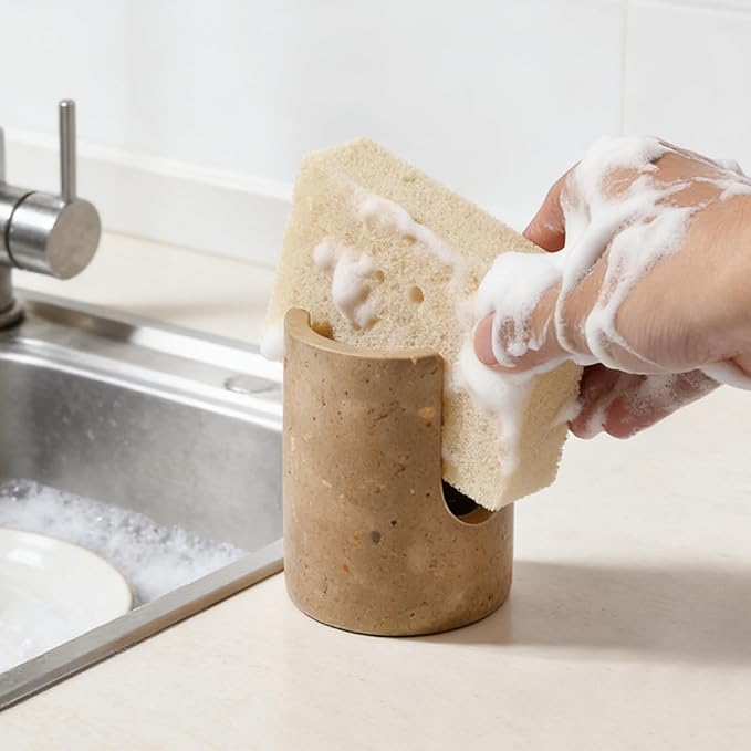 Marble Sponge Holder for Kitchen Sink Rustic Farmhouse Decor,Dish Sponge Holder Kitchen Sink Sponge Caddy (Dark Camel)