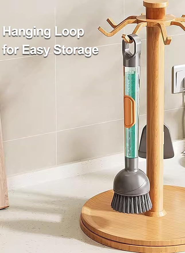 Soap Dispensing Dish Brush Storage Set with 360° Rotating Head, Kitchen Brush with 2 PCS Different Brush Heads & 3 PCS Sponges, Dish Brush Set with Handle for Dishes, Sink, Pans, Pots.