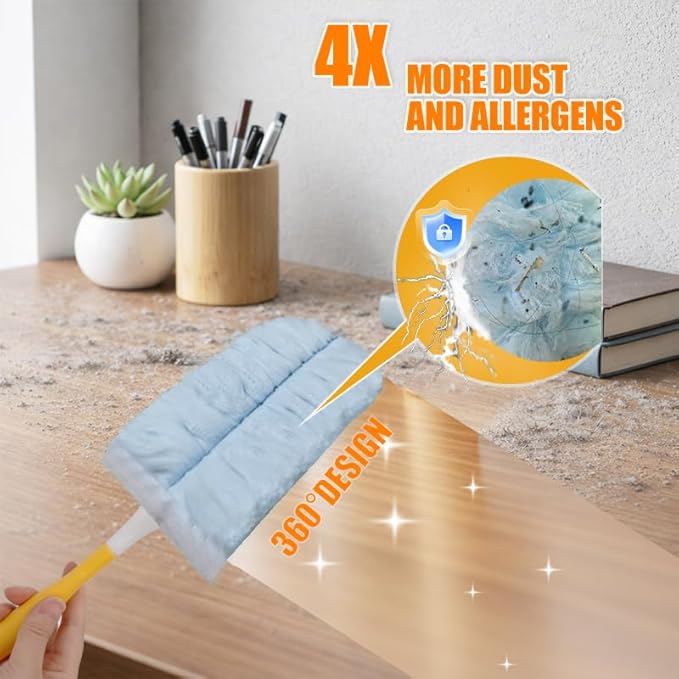 40 Count Duster Refills for Swiffe Duster,360° Heavy Duty Duster Refills, Disposable Microfiber Duster for Cleaning Dusting Furniture Blind Ceiling Fan (40 Count Refills+2 Handle)