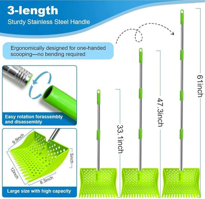 2-in-1 Pets Poop Scooper & Rake, Dog Pooer Scooper Set (Green)