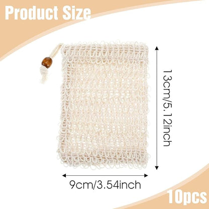 cobee 10 Pack Soap Bag, Natural Sisal Soap Saver Bag, Mesh Exfoliating Soap Bag Pouch, Foaming and Drying Soap Holder for Shower(Natural Sisal)