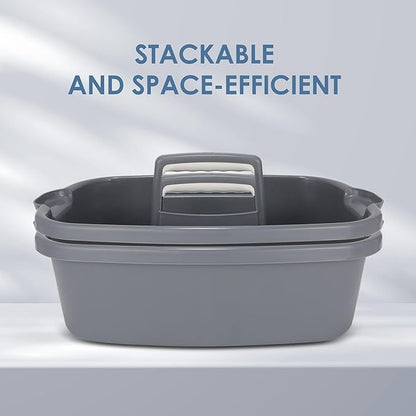 2 Pack Large Cleaning Supplies Caddy Organizer, Portable Shower Caddy Plastic Basket with Handle, Stackable Tool Storage for Bathroom, Garden, Kitchen, Home Organization, Grey