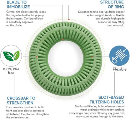 Hair Catcher for Shower Drain & Bathtub – TubRing Pop-Up Drain Protector & Strainer, Reusable Silicone Stopper for Bathroom Clog Prevention, Fits 1.85"–2.16" Drains | Sage Green