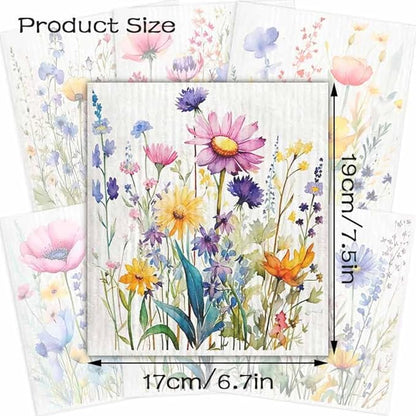 Swedish Dishcloths for Kitchen – 6 Pack Cellulose Reusable Cleaning Paper Towels – Soft, Quick-Drying, Washable Dish Rags for Kitchen, Counters & More (Flower)