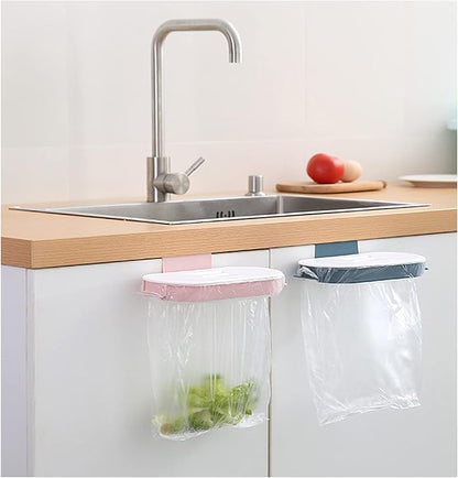 Set of 2 Trash Bag Holder Rack, Hanging Organizer Garbage Bag Holder, & Removable Lid - Multi for Kitchen Cabinet Door Storage Cupboard, Under Sink, Kitchen Towel Rails Rack, Blue & Pink