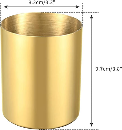 2 Packs Gold Round Stainless Steel Pen Holder,Pencil Cup Desktop Stationery Organizer,Vacuum Plating Makeup Brush Holder