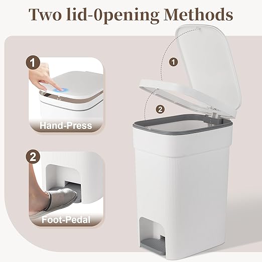 JiatuA Small Bathroom Trash Can with Lid Soft Close, 4 Gallon Step Garbage Can Slim Trash Bin Wastebasket for Kitchen Bedroom Office Living Room Toilet College Dorm, White