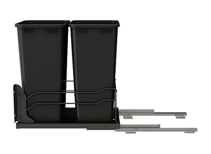 Rev-A-Shelf Double Pullout Trash Cans for Full Height Kitchen Cabinets 50 Quart 12.5 Gallon with Soft-Close Slides, 14.5" Min Opening, 53WC-2150SCDM-218
