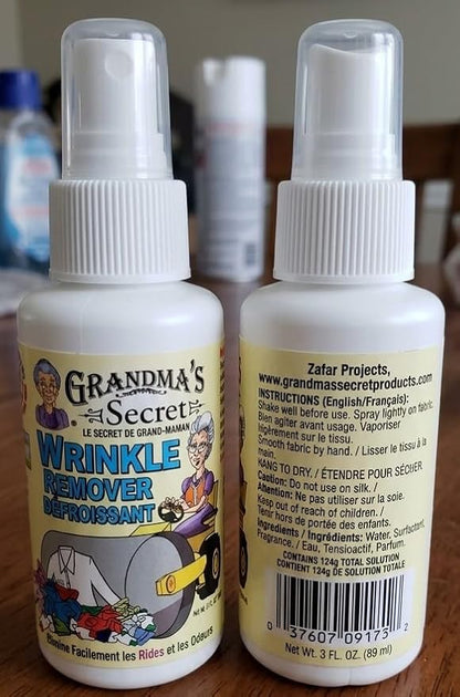Grandma's Secret Wrinkle Remover - Wrinkle Release Spray, Odor Eliminator, and Fabric Refresher Spray - Chlorine and Bleach Free - 16 oz & 3 oz Travel Size Combo