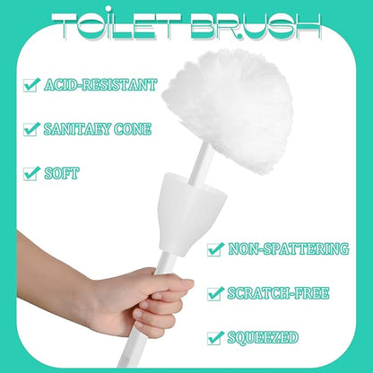 Eaasty Toilet Bowl Mop Toilet Bowl Brush White Soft Swab Bathroom Brush with Holder Long Handle Cleaning Scrubber Bathroom Accessories(8 Pcs)