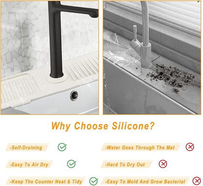 Sink Splash Guard, Silicone Sink Faucet Mat Sink Accessories Faucet Absorbent Mat for Kitchen, Bathroom, Sink Sponge Holder (White)