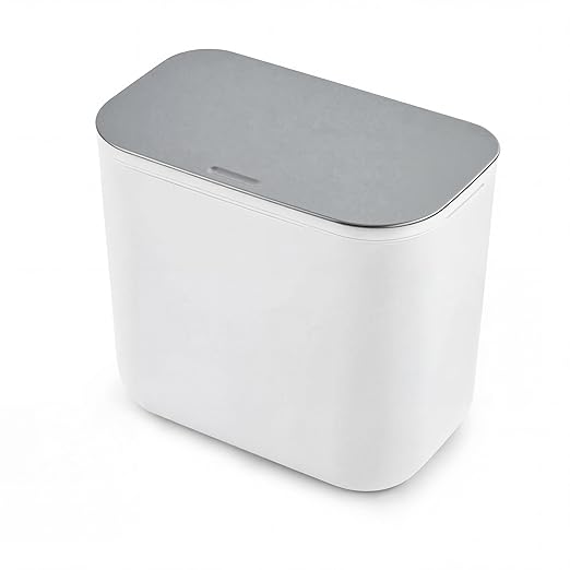 1.8 Gallon Kitchen Compost Bin for Counter Top or Under Sink, Hanging Small Trash Can with Lid for Cupboard/Bathroom/Bedroom/Office/Camping, Mountable Indoor Compost Bucket - White