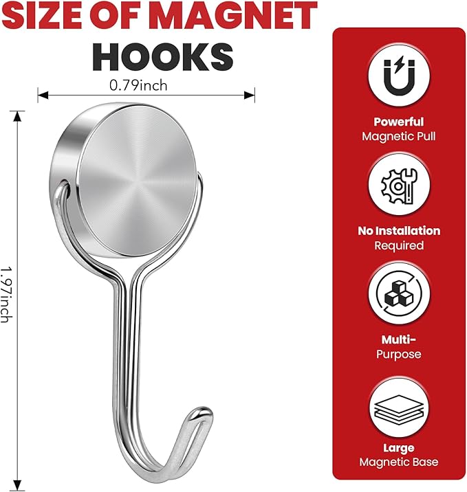 Buelkmag Magnetic Hooks 30LBS 2026 Cruise Ship Essentials Heavy Duty Magnet Hook for Cruise Cabins Strong Swivel Magnets with Hook for Hanging Refrigerator Classroom Home Kitchen Grill 8 Pack-Silver