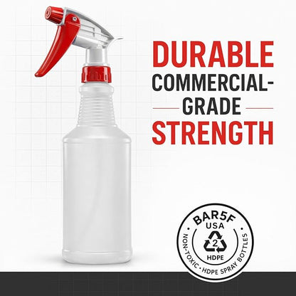 Bar5F Plastic Spray Bottles 2 Pack, 16 Oz, All-Purpose, Empty for Chemical and Cleaning Solutions, Adjustable Head Sprayer Fine to Stream (Pack of 4 (Red))