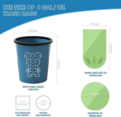 110 Counts Aklyaiap Small Trash Bags Biodegradable, Extra Thick & Strong 4 Gallon Trash Bag Green, Unscented Small Garbage Bags, Easy Tearing Waste Basket Liners for Kitchen, Bathroom, Bedroom, Office