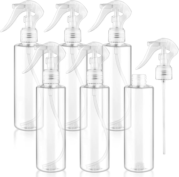 6-Pack 200ml Clear PET Plastic Spray Bottles with Clear PP Head Empty Fine Mist Liquid Sprayer Multi-Purpose Atomizer Dispenser for Home,Garden and Beauty